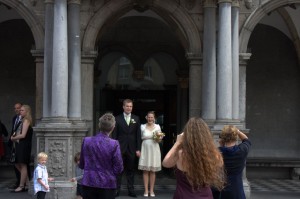 Couple getting married at city hall