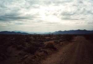 The dirt road where we got the flat tire