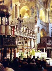 Inside the church at the Piazza San Marco