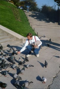 Les feeds the pigeons