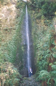 Les by the waterfall