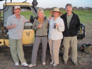 Enjoying our sundowners with Larry and Anita