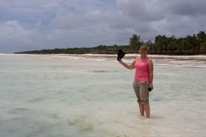 Marion gets her feet wet, Ras Nangwi, Zanzibar