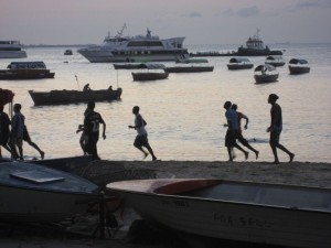 Evening soccer on the beach