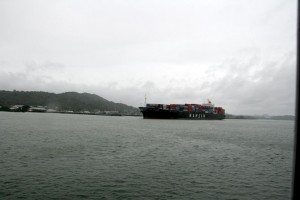 A freighter traverses the canal