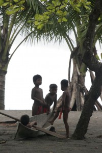 Boys playing with the dugout