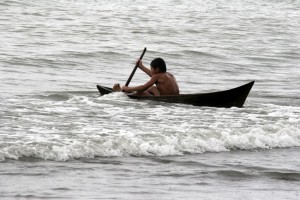 Boy and canoe