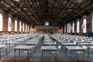 New Hill School gym set up for exams