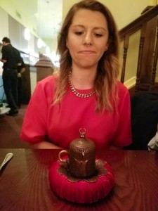 Eve enjoys her Turkish coffee