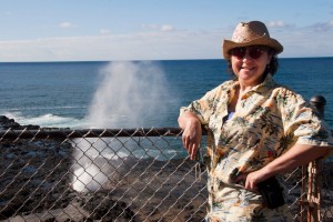 Marion at Spouting Horn (note the vintage Hawaiian shirt)