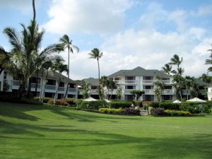 The front of our place.  Our room is 1st floor behind the left most umbrella (Marion)