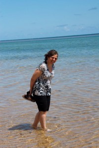 Marion gets her feet wet at Anini Beach