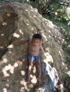 Playing in the rice husks