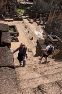 Marion climbs the stairs