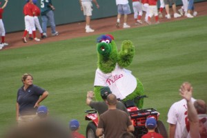 The Philly Phanatic greets the fans