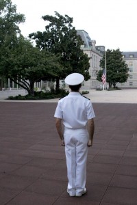 Patrick at attention