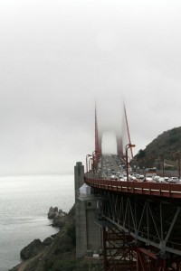 The Golden Gate disappears into the mist