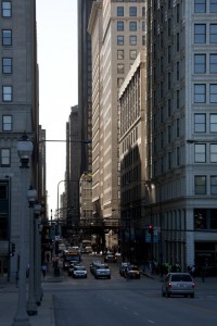 Buildings at sunset