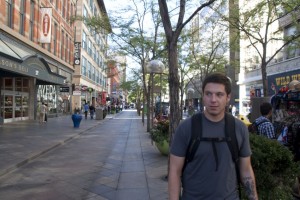 Pedestrian Mall (Daniel eyes the crowd suspiciously)