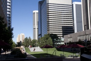 Downtown Denver (note person doing backflip by the stairs)