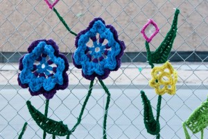 Chain link fence art closeup