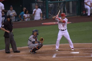 Mike Trout about to hit a lead-off home run 