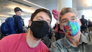 Headed out (in Seattle).  Masked up for safety.