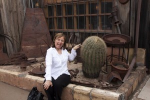 Marion demonstrates the effectiveness of the cactus' defense system