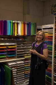 Marion checks out the art supplies, Regensburg