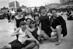 Lillian Baron Hoffman (in headlock), Mildred Baron Chernoff (to her right). Others unknown