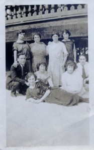 Esther Baron (back row 2nd from right), Lillian Baron Hoffman (back row right), Gertrude Baron Kessler (front row 2nd from right), Jack Hoffman? (at right), Levy's on left?