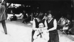 Mildred Baron Chernoff (right), picnic under the boardwalk