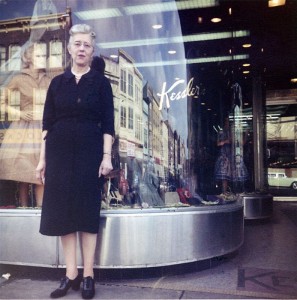 Sarah Von Drach in front of Kessler's on High Street