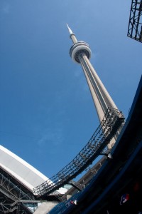 The CN Tower looms over the stadium