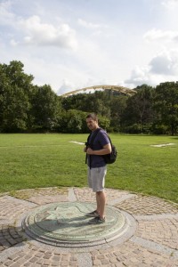 Daniel at the center of where Ft Du Quesne once stood