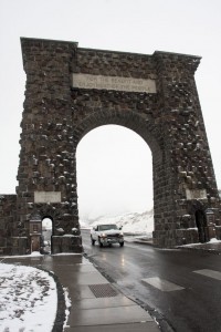 Driving through Roosevelt Arch