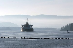 A Freighter Heads to Sea 