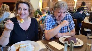 Audrey and Hugh enjoy their cake (well Audrey does)