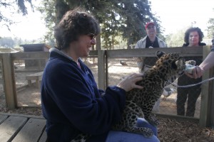 Marion pets the leopard cub