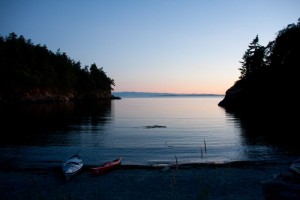 Kayaks at sunset