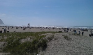 Seaside beach is packed