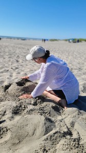 Marion makes a sand castle