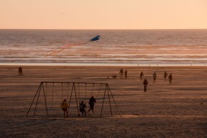 Kite flying at sunset