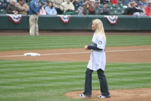 Kelly Stephens (US Olympic hockey team) thows out the first pitch 